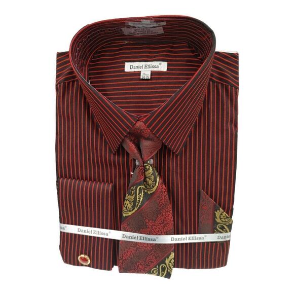 MEN'S DANIEL ELLISSA RED/BLACK ALL OVER BODY PINSTRIPED DRESS SHIRT. DS3827P2. - Picture 1 of 4